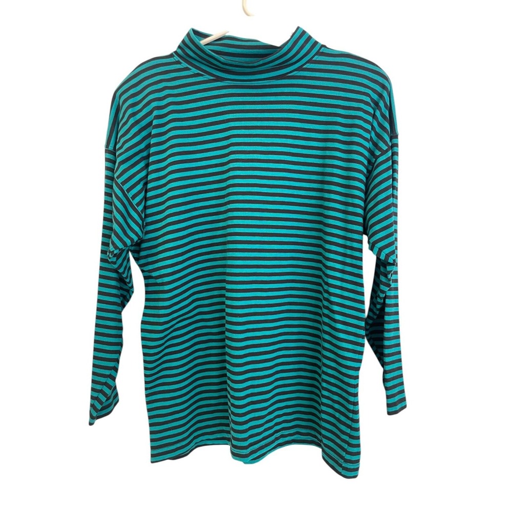 Sunbelt Sportwear Long Sleeve Shirt Green Stripe Vintage One Size High Neck - Picture 2 of 7